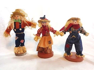 SCARECROW FIGURINE Lot of 3 Wood Straw 8" Fall Halloween Decor - Picture 1 of 8