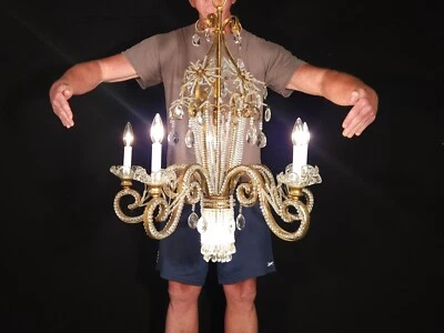 Vintage 1980s MASSIVE 5 Arm 6 Light ORNATE Beaded Floral Basket Tole Chandelier - Image 1 of 4