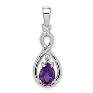 Sterling Silver Rhodium Plated Purple Amethyst & Diamond Infinity Pendant - Picture 1 of 2