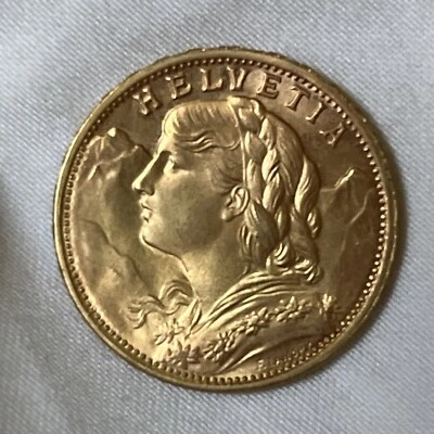 GEMA 1949 B Swiss Helvetia 20 Francos Vreneli Moneda Oro Grado Superior B08 Foto 1 de 4