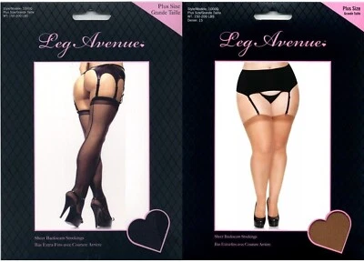 Medias retro de nailon con costura trasera negras o tostadas para mujer talla grande Leg Avenue 1000 X Foto 1 de 4