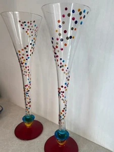 Flautas de champán Pier 1 vintage remolino cónico lunares vaso tostado patas - Imagen 1 de 10