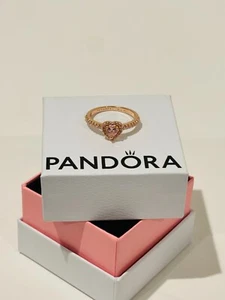 PANDORA S925 ALE Rose Gold Pink Pavé Heart Ring Size 9 / 58 w/ Box - Picture 1 of 2