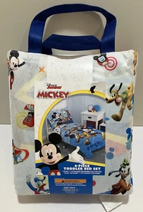 Disney Junior Mickey 4-Piece Toddler Bed Sheet Set Carry Bag NEW - Picture 1 of 6
