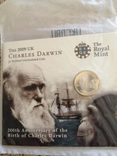 2009 UNITED KINGDOM. BRILLIANT UNCIRCULATED CHARLES DARWIN £2 COIN IN CARD PACK.