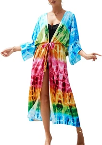 Women Casual Open Front Lightweight Cardigan Long Beach Kimono Cover Up - Picture 1 of 12