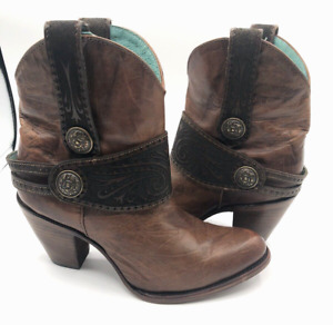 Size 8M Women's Corral Cowboy Biker Ankle Boot Brown Distressed Leather w Straps