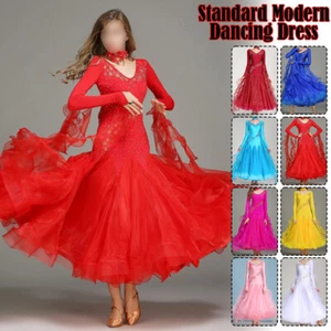 Women Ballroom Waltz Modern Dance Dress Tulle National Standard Stage Costumes - Picture 1 of 56