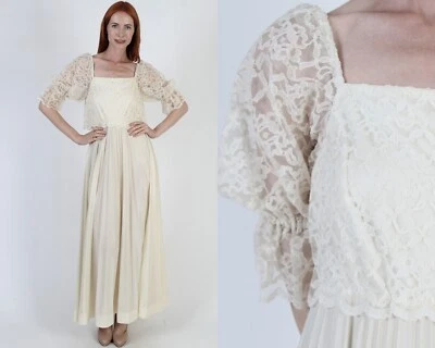 Vtg Cream Lace Bridal Dres Grecian Goddess Roman Ancient Toga Party Unicolor - Image 1 of 4