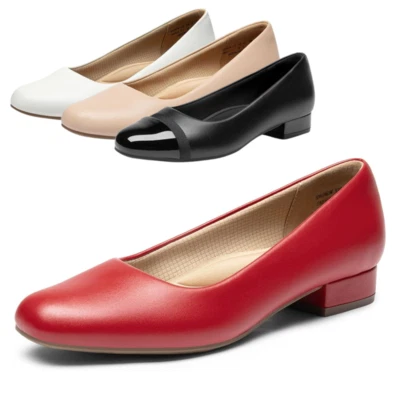 Zapatos de salón de trabajo de oficina para mujer tacón bajo grueso cierre punta cuadrada sin cordones Foto 1 de 2