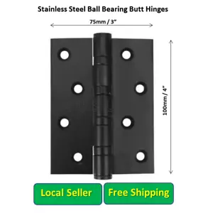 Black 100mm X 75mm 4" X 3" Stainless Steel Door Butt Hinges Ball Bearing - Picture 1 of 3