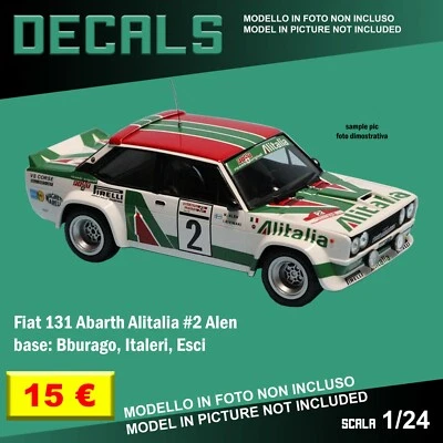 DECALS repro Fiat 131 Abarth Alitalia 1 24 Bburago Italeri Esci Leo Tamiya decal - Immagine 1 di 2
