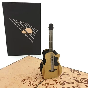 3D Pop-Up Karte: die Akustikgitarre (mit weißem Briefumschlag und Notizzettel) - Picture 1 of 4