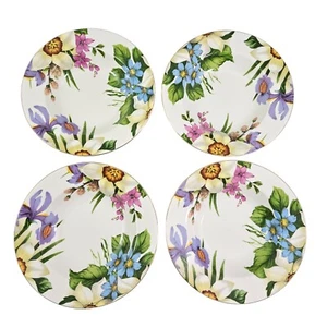 Emeiald White Floral Print Large Rimmed Ceramic Soup Salad Bowls – Set of 4 - Picture 1 of 21