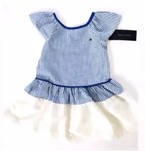 NWT, Girls TOMMY HILFIGER Blue/Off White Dress. Size 5. Eu 110 - Picture 1 of 1