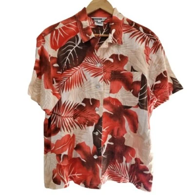 Vintage 90's Stonebridge Linen Blend Red Tropical Button Up Blouse Size Large - Image 1 of 4