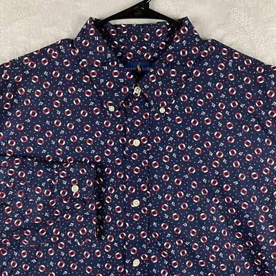 Ralph Lauren 衬衫男式 XXL 蓝色几何图案印花救生纽扣 — 第 1/4 张图片