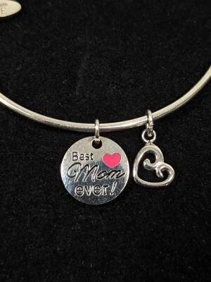 Pulsera Celebrate Life Best Mom Ever Tono Plata Dije Corazón Rosa 7.5 pulgadas Foto 1 de 4