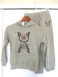 ABERCROMBIE & FITCH Sweatsuit Set Sweatshirt Sweatpants Butterfly Green Kid 7/8 - Picture 1 of 15
