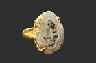 18K Gold Plated Brown Solar Quartz Druzy Ring Adjustable Overlay Jewelry Sp-176