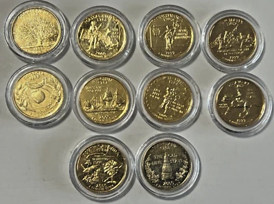 1999 & 2000 State Quarters 24 Karat Gold Plated Sets--All in Capsules--10 coins - Image 1 of 4