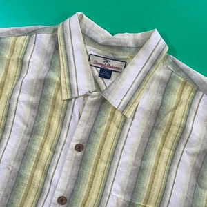 Tommy Bahama Silk Shirt Medium Striped Button Up Short Sleeve Menswear - Picture 1 of 6