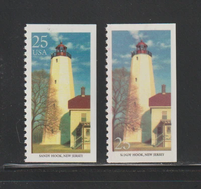 US ERROR Stamps 2474 Sandy Hook Lighthouse, NJ: Color & Tag shift!  w/normal MNH - Image 1 of 2