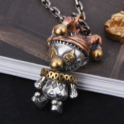 Bufón Payaso Colgante Plata 925 Cobre Latón Gótico Punk Motociclista Arte Juguete Hombres Dije Foto 1 de 4