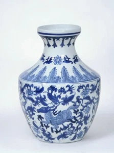 AAI 17" Porzellan Vase, florales Design, blau und weiß - Bild 1 von 1