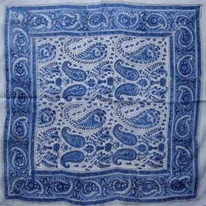 Paisley Block Print Scarf Soft Light Cotton 20 x 20 Blue - Picture 1 of 1