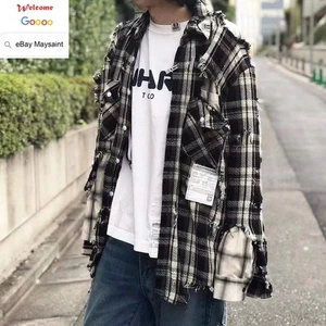 21SS JANPAN STYLE MENS WOMENS WHITE BLACK DISTRESSED WORN VINTAGE SHIRT COAT TOP - Picture 1 of 12