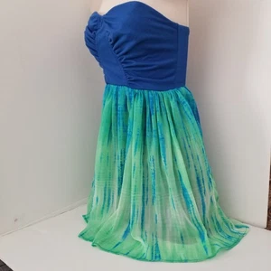 Gorgeous Wet Seal Brand Green & Blue Sheer Skirting Strapless Dress SZ S - Picture 1 of 9