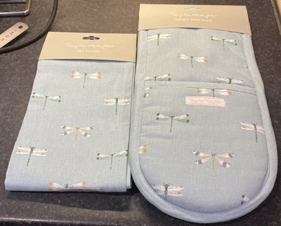 Sophie Allport Watercolour Dragonfly Double Oven Glove And Tea Towel Set - New - Image 1 of 4