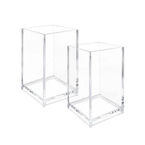 2 Pack Clear Acrylic Pencil Pen Holder Cup, Clear Makeup Brush Holder, Acryli... - Picture 1 of 7