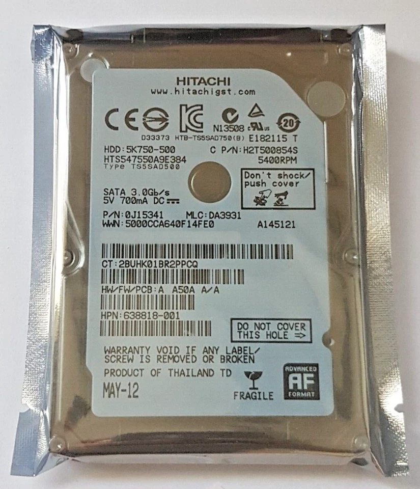 500 GB SATA Hitachi HTS547550A9E384 5400rpm 8MB HDD 2.5 " Internal Hard Drive - Image 1 of 1