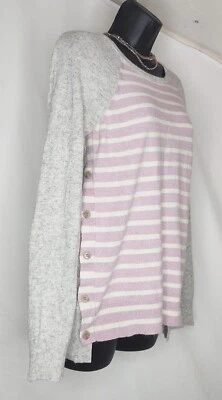 Suéter para mujer J.Crew talla M gris/rosa pálido a rayas botones laterales mezcla de pelo de conejo Foto 1 de 4
