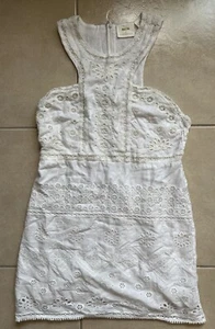 Anthropologie Maeve Eyelet Halter Mini Dress White Embroidered Sleeveless Sz 14 - Picture 1 of 18