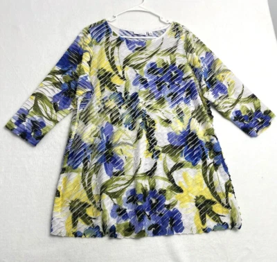 Top túnica Susan Graver floral con volantes pintuck mangas 3/4 elástico talla 1X Foto 1 de 4