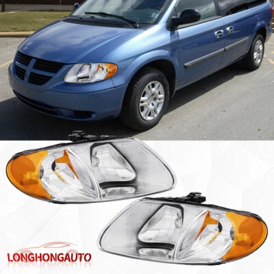 Conjunto de luces de faros cromados de 2 piezas para Dodge Grand Caravan Town&Country 2001-2007 Foto 1 de 4