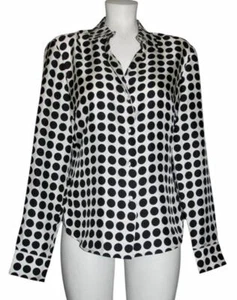 INC Large Black Polka Dots on White Textured Silk Button Blouse Wm's 6 NWOT - Picture 1 of 1