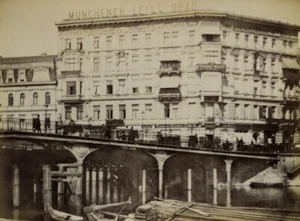 Germany Berlin Bridge on the Spree Münchener Leist Bräu Old Photo 1890 - Imagen 1 de 3