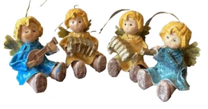 Vtg Paper Mache Angel Ornaments Instruments Set Of 4 Made In Taiwan Christmas - Picture 1 of 12
