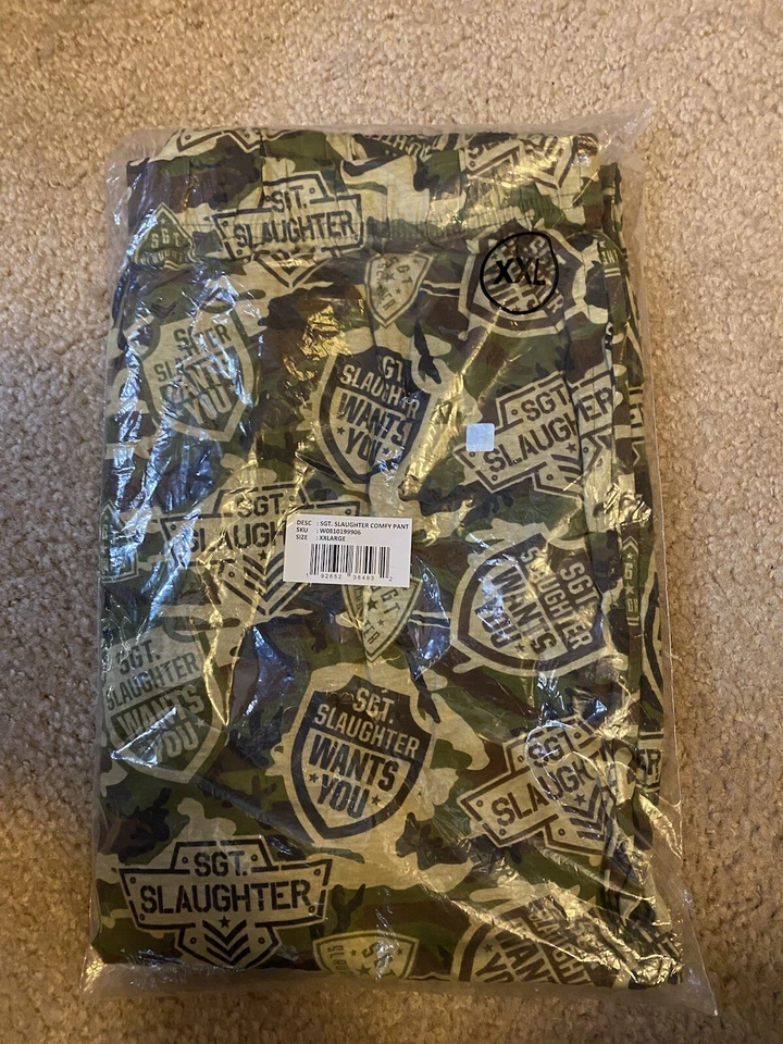 WWE Zubaz 中士 Slaughter 男式 XXL 舒适裤子全新睡衣 摔跤传奇 GI Joe — 第 1/3 张图片