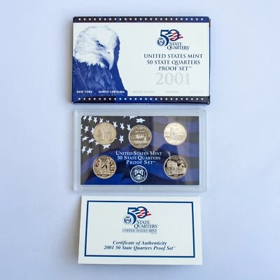 2001 S US 50 State Quarters Uncirculated Proof Mint Set - 5 Proof Coins OGP COA - Image 1 of 4