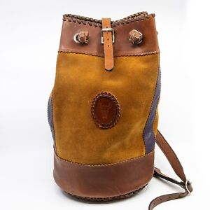 Genuine leather & suede vintage bucket backpack / rucksack - c1990s - boho vibes