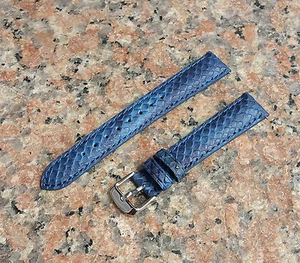 16mm Navy Blue Genuine Leather Python snake Emboss Watch Interchangeable Strap - Picture 1 of 4