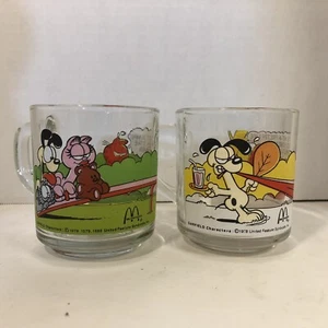 GARFIELD & ODIE McDonalds Glass Mugs Cups Set Of 2 Jim Davis USA ‘78 & ‘80 - Picture 1 of 10