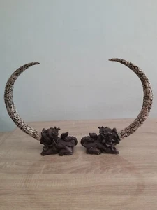 A  pair of  vintage Chinese/asian Horns With foo/fu dogs  - Picture 1 of 12