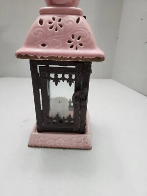 Pink 10" Distressed Ceramic, Glass, & Metal Hanging Terrarium Candle Lantern  - Image 1 of 4