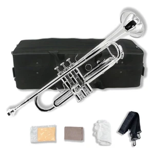 Bb Standard Trumpet in Silver Brass for Students Adults, Hard Case&7C Mouthpiece - Picture 1 of 10